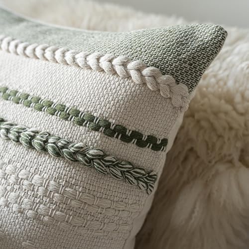 Cethom Boho Throw Pillow Covers 20x20 Inch Set of 2, Green Textured Decorative Couch Pillow Cases for Farmhouse Home Decor, Accent Cushion Cover for Sofa, Bed, Living Room, Bedroom - Image 3