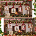 Qunclay 6 Pcs 3.2 x 3.2 Christmas Brass Picture Frame Ornaments Xmas Metal Double Glass Hanging Photo Frame with Burgundy Velvet Ribbon for Christmas Tree Decorations(Gold Burgundy, Scalloped Square) - Image 5