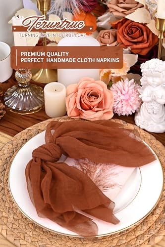 100 Pieces Cloth Napkins Terracotta Dinner Cheesecloth Napkins for Wedding,Wrinkled Cloth Napkins Bulk for Home Party Rustic Table Decoration, 17 x 17 Inch - Image 5