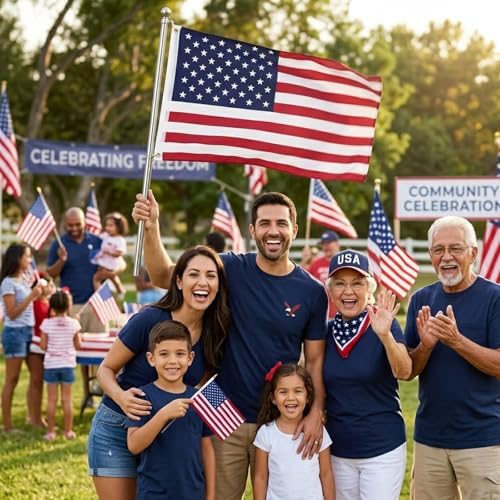 JRED 4 Pack American Flags for Classroom on Stick, 2x3FT US Flags USA Banner with 51'' Retractable Stainless Steel Pole, Flagpole Clips and Carabiners for 4th of July Decorations - Image 2