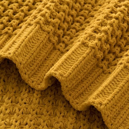 Waffle Knit Throw Blanket, Mustard Yellow Throw Blanket for Couch 50"x60" - Image 6