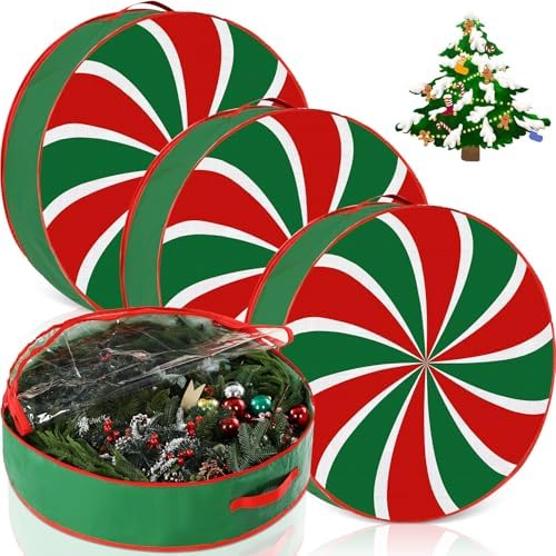 4 Pack 30 Inch Wreath Storage Containers, Hard Shell Garland Storage Bags with Handle Dual Zipper, Large Red Green Round Storages Box for St. Patrick's Day Wreath by Yoojahow
