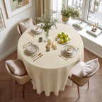 Linen World Round Tablecloth 90" Inch - 100% French Linen Washable Natural Tablecloth for Dining,Outdoor,Weddings and Restaurants,Decorative Thanksgiving Christmas,Sand Beige - Image 2