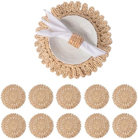 13.8" Set of 10 Round Woven Corn Husk Placemats by Laquedecraft by Laquedecraft