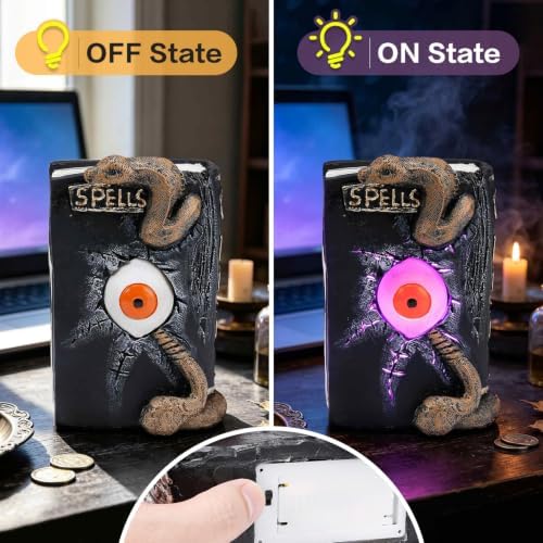 Halloween Spellbook Statue with LED Eyeball 8.3" Resin Spooky Table Decor - Image 6