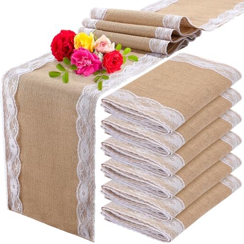 Tatuo 12 Pcs Burlap Table Runners with Lace 12 X 72 Rustic Jute,Lovely by Tatuo