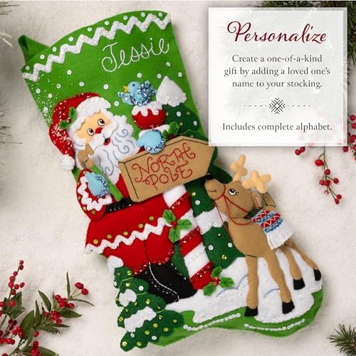 Bucilla, Felt Applique 18" Stocking Making Kit, North Pole This Way - Image 4