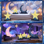 Leinuosen 4 Pcs Starry Night Party Decoration Crescent Moon Star Cardboard Stand up Cutout 2.15-5 ft Large Life Size Twinkle Little Backdrop Prom Photo Prop Standup for Movie Night Birthday Homecoming - Image 3