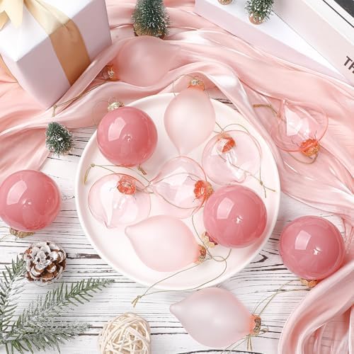 Zomiboo 12 Pcs Vintage Pink Glass Christmas Ball Ornaments Set 3.15" - Image 6