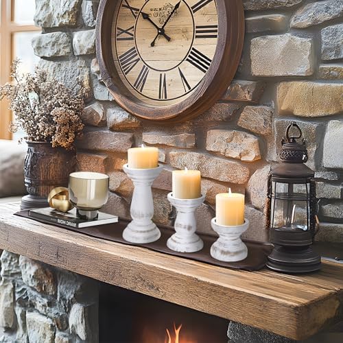 Candle Holder for Pillar Candle Set of 3, Farmhouse Wood Candle Holder, Rustic Wooden Candle Stand, Decorative Wood Candlestick Holders for Living Room, Table Centerpiece (RusticWhite) - Image 5