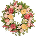 22 Inch Spring Summer Wreath for Front Door, Realistic Silk Peony & Hydrangea Wreath with Yellow Pink Flowers Grain Stems, Artificial Floral Wreath for Indoor Outdoor Porch Wall Farmhouse Decor by wwmira