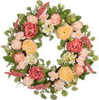22 Inch Spring Summer Wreath for Front Door, Realistic Silk Peony & Hydrangea Wreath with Yellow Pink Flowers Grain Stems, Artificial Floral Wreath for Indoor Outdoor Porch Wall Farmhouse Decor by wwmira