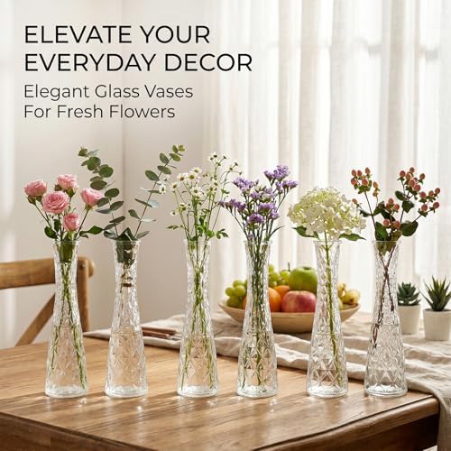12 Pcs Diamond Pattern Glass Bud Vases, Clear Small Single Stem Flower Vase, Table Centerpiece Decor Vase for Wedding Party Home Kitchen Office Decoration Gift - Image 4