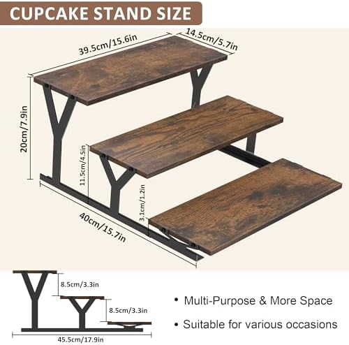 KALYLOC 3 Tier Cupcake Stand Dessert Table Display Set (Brown, Y-Shape) - Image 3