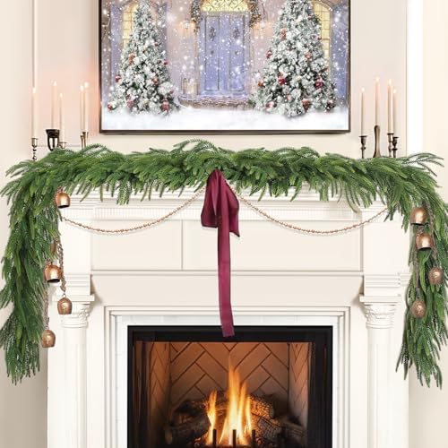 Christmas Decorations - Christmas Garland - 6 Ft Norfolk Pine Garland - Artificial Greenery Garland - Rustic Christmas Decor for Mantle Fireplace Stairs Railing Table Door Porch Indoor Outdoor by Zesua