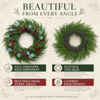 Artificial Norfolk Pine Christmas Wreath 24" Full Design with Door Hanger - Image 3