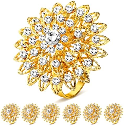 120 Pcs Gold Napkin Rings, Crystal Flower Holders for Holiday Table Setting by Geiserailie