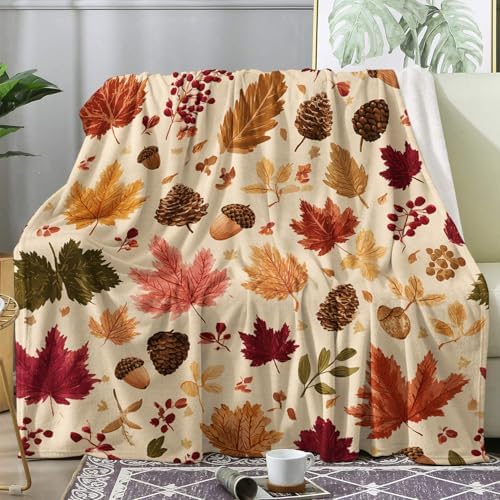 Fall Throw Blanket, Maple Leaf Pine Cone Fleece Blanket for Couch Bed Sofa, Autumn Blankets and Throws, Decor & Gifts, Super Soft Plush Flannel Blanket, 50x60 by Unknown