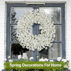 26 Inch Spring Wreaths for Front Door Large Easter Valentines Forsythia Floral Summer Spring Door Wreaths Outdoor All Season Spring Decorations for Home Porch Room Window Wall Farmhouse Decor(White-R) - Image 6