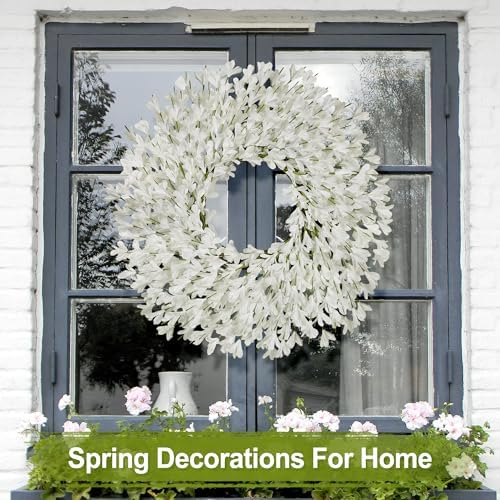 26 Inch Spring Wreaths for Front Door Large Easter Valentines Forsythia Floral Summer Spring Door Wreaths Outdoor All Season Spring Decorations for Home Porch Room Window Wall Farmhouse Decor(White-R) - Image 6