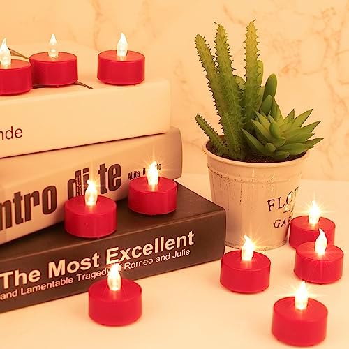 100 Pack Flameless LED Tea Lights Candles Flickering 200+ Hours Red - Image 2