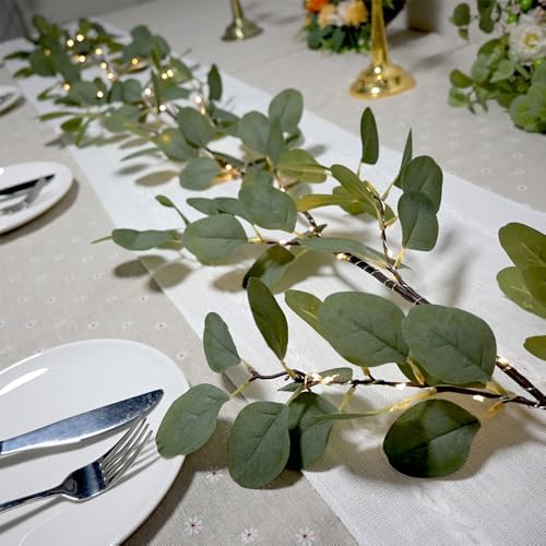 6.56FT Eucalyptus Garland with Lights 96 LEDs 8 Modes Battery Operated with Timer Faux Twig Vine Lights Spring Greenery Garlands for Mantle Fireplace Wall Table Stairs Wedding Party Bedroom Home Decor - Image 5