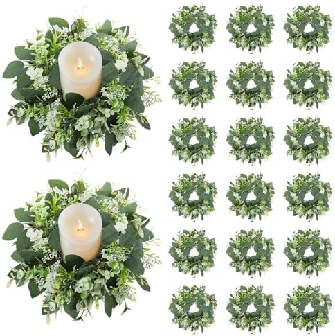 20PCS Artificial Eucalyptus Leaves Wreaths Candle Rings Wreaths by Unknown