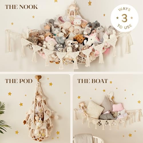 TIDYTEDS Stuffed Animal Hammock Corner | Sturdy Handcrafted Stuffed Animal Net | 4mm Double Macrame Cord Stuffed Animal Holder | Natural 100% Cotton Plushie Net | Toy Hammock w/LED Light (Ice Cream) - Image 4