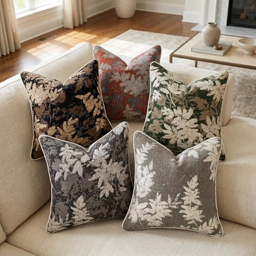 Set of 2 Chenille Throw Pillow Covers 18x18 Inches, Vintage Fall Maple Leaves Farmhouse Decor Cushion Covers Soft Autumn Decor for Sofa Living Room Bedroom Yellow Green - Image 7