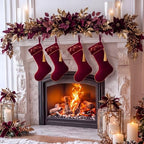 Kinlop 4 Pcs 18 Inch Dark Red Velvet Christmas Stockings, Embroidered - Image 4