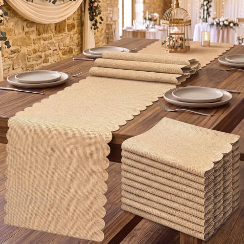 Jecery 10 Pack Scalloped Burlap Table Runners, 12 x 72 Inch by Jecery