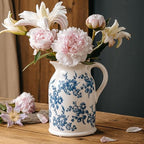 Blue and White Pitcher Vase, 8 Inch Vintage Chinoiserie Ceramic Flower Vase, Rustic Retro Ice Cracked Antique Porcelain Vases for Home Farmhouse Table Centerpieces Shelf Decor by Unknown