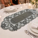 Handmade Beaded Table Runner 13 x 36 Inch, Grey Milky Floral Design, Decorative Dining Table Accent - Image 4