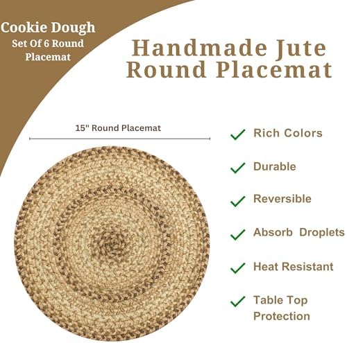Homespice Cookie Dough Jute Braided Placemats, Round 15" Set of 6 - Image 3