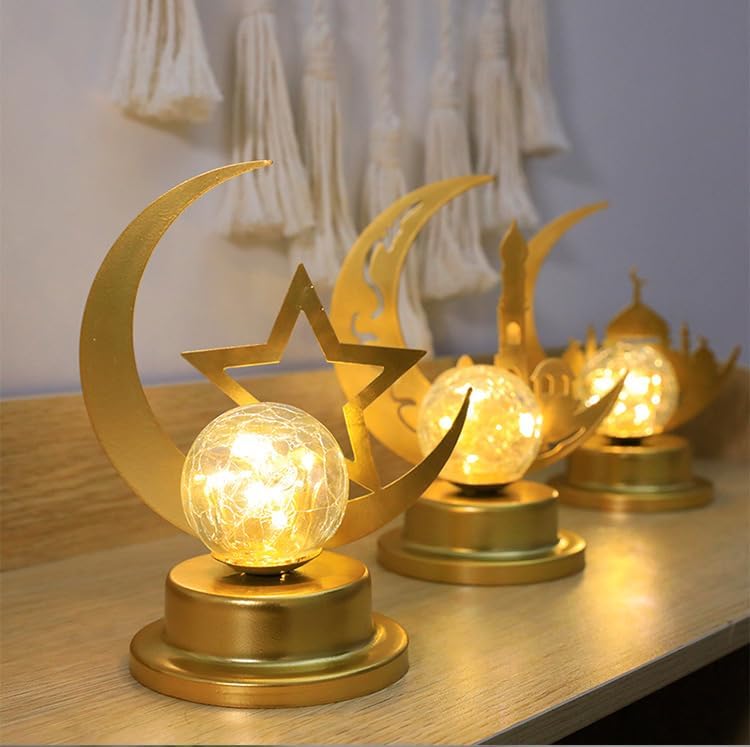 Ramadan Lantern, Festive Decoration Lanterns, Gold, Metal, Plastic - Image 4