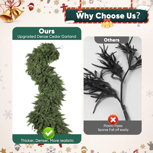 6FT Thick Christmas Garland with 168 Cedar Branches, Real Touch Green Cedar Garland for Christmas Decorations, Artificial Greenery Garland for Table, Mantle, Wall, Indoor, Outdoor Holiday Decor - Image 3