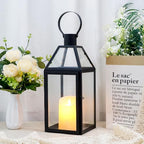 JHY DESIGN Black Decorative Lanterns 16“H Decorative Candle Lantern with Tempered Glass for Indoor Outdoor Events Parities and Weddings - Image 2