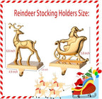Antique Gold Reindeer & Sleigh Stocking Holder Set for Mantle Set of 4,Deer Stocking Hangers for Firepiece,Christmas Decorations Mantel Hanger for Stocking/Garland (Retro Gold) - Image 2