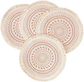 Fennco Styles Boho Geometric Fringe Decorative Cotton Placemats 13-inch Round, Set of 4 - Pink Heat Resistant Insulation Table Mats for Home Decor, Dining Table, Banquets and Special Events by FenncoStyles