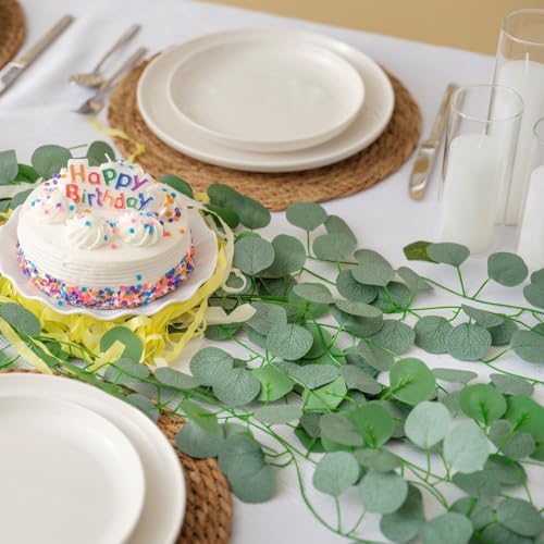 CQURE 96Pcs Eucalyptus Garland,Artificial Eucalyptus Leaves Table Greenery Garland Wreath Vines for Wedding Party Table Fireplace Home Decor - Image 4