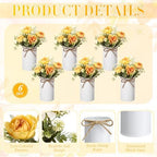 Domensi 6 Sets Wedding Centerpiece for Table Decoration Yellow Artificial Fake Rose Flower with Metal Vase Faux Silk Rose Bouquet Floral Arrangement for Bridal Shower Home Dining - Image 4