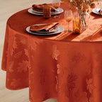 Softalker Fall Jacquard Round Tablecloth, 90 Inch Burnt Orange - Image 2