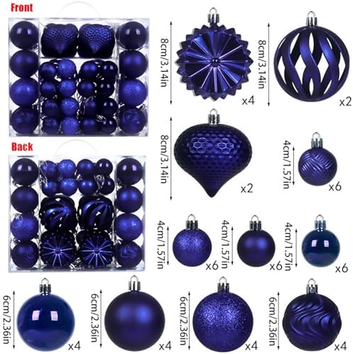 Christmas Tree Balls Ornaments Set, 48 Pcs Shatterproof Plastic Decorative Baubles Shiny Hanging Ball Ornaments for Xmas Tree Holiday Party Wedding Decoration, Royal Blue - Image 2