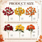 Yinder 12 Bundles Fall Artificial Flowers Bouquet 6 Silk Chrysanthemum and 6 Faux Chamomile Flowers Orange Yellow Burgundy Autumn Floral Arrangement for Vase Thanksgiving Table Centerpieces Home Decor - Image 2