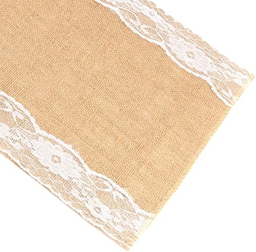 15 Pack Burlap Table Runner with White Lace, 12 x 108 Inch Elegant Rustic Natural Vintage Jute Farmhouse Long Table Cloth for Wedding Thanksgiving Christmas Birthday Party Decor - Image 4