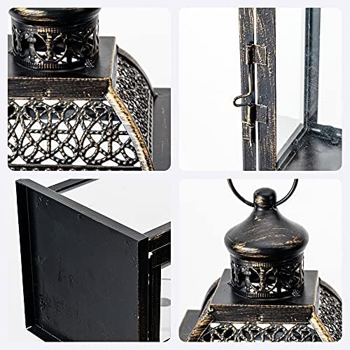 Lanterns Decorative Indoor&Outdoor, 14.4'' Large Black Square Hanging Lanterns, Vintage Metal Candle Holder for Outdoor Patio Front Door Porch Wedding Party Decor - Image 5