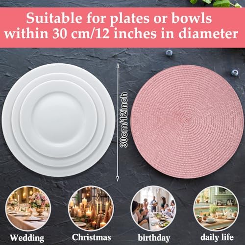 Buryeah 24 Pieces 13 Inch Christmas Round Placemats Circle Woven Place Mats Boho Decor Dining Table Mats Table Scape Hosting Friends for Wedding Birthday Dinner Parties (Pink) - Image 3