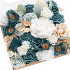 Ling's moment Artificial Wedding Flowers Combo, White & Teal, Grand by LingsMoment