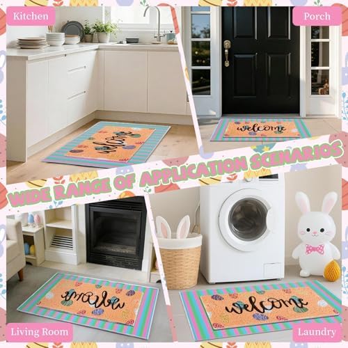 2 Pcs Easter Doormat Outdoor Entrance Colorful Eggs Welcome Door Mat Non Slip Coir Mats Floor Striped Doormat Layering Mat Seasonal for Easter Indoor Front Porch Entryway Decor 23.6 x 31.5 Inch - Image 5