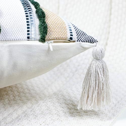 PANOD Chenille Farmhouse Throw Pillow Covers 18 x 18 Dark Green, Neutral Boucle Couch Pillow Cover, Striped Decorative Boho Coushion Cover Pillow Case for Couch Bed Sofa Bedroom,Modern Accent,Set of 2 - Image 4